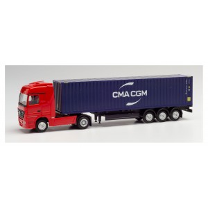 066808 Herpa Двухосный тягач с трёхосным полуприцепом MB Actros CMA/CGM масштаб ТТ 1/120